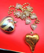 4 Heart Gold Clear Dangling Valentine Orn.  W/Gold Glass Heart Gold/Silv... - $28.00