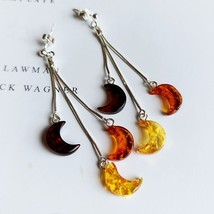 Natural Amber Earrings for Women S925 Silver Boutique Real Baltic Stone Multicol - £55.18 GBP