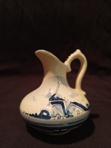 Delfts Holland Hand Painted 3&quot; Pitcher Windmill Blue and White  - $15.00