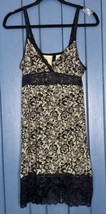 Beige Black Floral Chemise Nightie L XL Slip Dress Whimsigoth Dark Fairy - $29.70