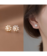 Diamond Pearl Stud Earrings For Women Dainty Pearl Earrings Studs Fine J... - £8.44 GBP