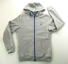 Adidas Womens Gray Full Zip Sweatship Hoodie Blue Tri Strips and Trim Si... - $34.84