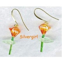 Single stem orange topaz flower earrings thumb200