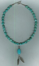Two Sterling Silver Feathers and Turquoise Nuggets in Center Drop Neckla... - $65.00
