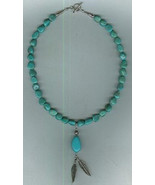 Two Sterling Silver Feathers and Turquoise Nuggets in Center Drop Neckla... - $88.90 CAD