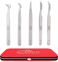 Dillore Lash Tweezers - Premium Professional Precision Stainless Steel, Set Of 5 - $21.77