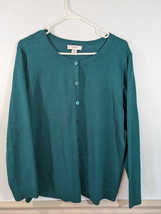 CJ Banks Women&#39;s Green With Textured Dots Button-Up Sweater Size 1X - £11.48 GBP