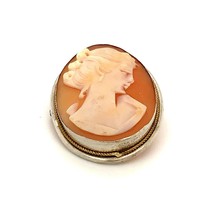 Antique Sign 800 Silver Art Deco Carve Shell Victorian Lady Cameo Brooch Pendant - £31.55 GBP