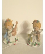 Vintage Homco Christmas Music Holly Angel Figurines #5551 Set of 2 - £15.92 GBP