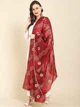 Maroon &amp; Gold Toned Woven Design Art Silk Dupatta with Gotta Free Shipping - £11.43 GBP