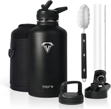 Water Bottle Topre Half Gallon Vacuum Stainless Steel Sports With 3 Lid &amp; Brushe - £40.39 GBP