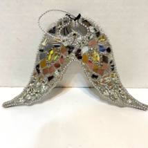 Vintage Angel Wings Christmas Ornament Mosiac Mirror Bead Rhinestones 5x7 inches - $24.48