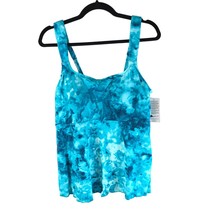 Lands End Womens Flutter Tankini Top Turquoise Teal Tie Dye XS - £15.34 GBP