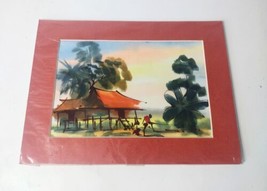 Original Sealed Watercolor Ethnic Village Painting Matted Vintage 9 x 6.5 - £23.36 GBP