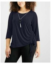 NY Collection Women&#39;s Plus Size Ruched Scoop Neck Top, Navy, Size 1X - £12.63 GBP