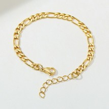 Simple Figaro Flat Snake Chain Bracelets for Women, Gold Color Stainless Steel W - £11.39 GBP