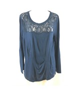 Sesoire Womens Sleep Top Lace Panel Long Sleeve Navy Blue Soft Size S - £7.66 GBP