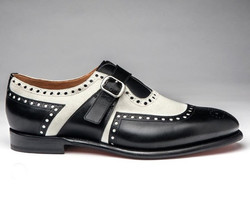 White Black Vintage Monk Rounded Toe Buckle Strap Genuine Leather Men Shoes - £115.68 GBP+