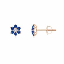 ANGARA Six Petal Diamond and Sapphire Flower Stud Earrings in 14K Rose Gold - £311.14 GBP