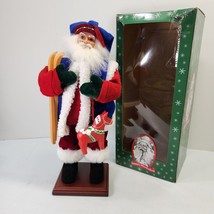 Vintage Santa&#39;s Workshop 18&quot; Swedish Santa with Wood Skis and Dala Horse - £54.13 GBP