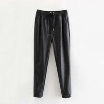 Women Black Chic PU Leather Pants Elastic Waist - £18.78 GBP+