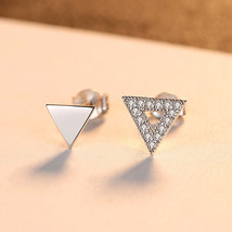 S925 Silver Stud Earrings For Women Hipster Triangle Earrings Simple Geometric A - £8.79 GBP