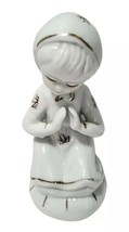 Vintage ceramic praying girl vintage figurine white and gold - £11.17 GBP