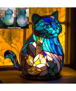 3D Cat Table Lamp Series Stained Glass Stained Night Light Retro Desk Lamps - $41.12 CAD