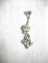 NEW CARD SUITS PLAYER HEART SPADE CLUB + CHARM ON CLEAR CZ BELLY NAVEL RING - $4.99