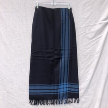 Josephine Claus Size 8 Blue Plaid Wrap Skirt 100% Wool Vintage Fringe - £23.35 GBP