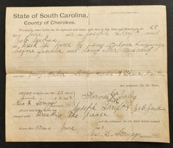 1903 Antique Arrest Warrant Cherokee Co Sc Jenkins Thrift Scruggs Vulgar Languag - £70.51 GBP