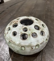Studio Art Pottery Ceramic Flower Frog Green Glazed Stamped Minimalist S... - $29.69
