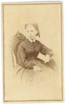 Antique CDV Circa 1860&#39;S Beautiful Woman In Black Dress in Chair Worcester, MA - £8.94 GBP