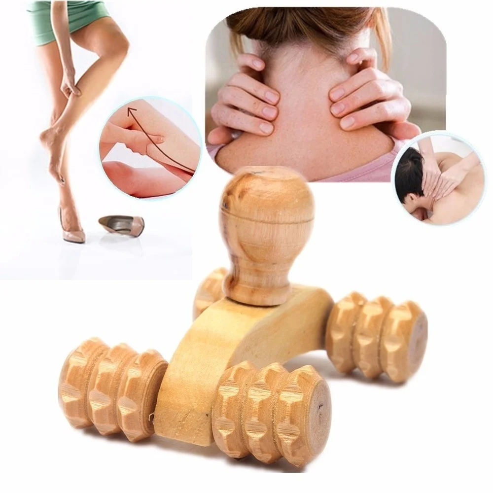 Wooden four wheels car a wood trigger point back maage muscle roller tool for body ak thumb200