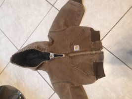 Carhartt Toddler Brown Canvas Jacket Insulated Hooded Coat 3T Good Worn ... - $26.61
