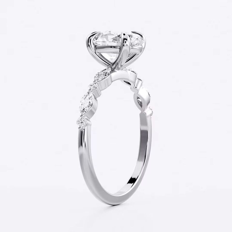 3.75 Ctw Oval Cut Moissanite 14K White Gold Plated Solitaire Engagement Ring Item image 2