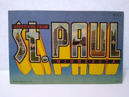 Greetings From St Paul Minnesota Large Big Letter Postcard Linen 1954 Cancel - £4.42 GBP