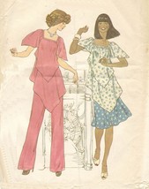 Vtg 70S Misses Tiered Pullover Tunic Handkerchief Hem Skirt Pant Sew Pattern S14 - £7.98 GBP