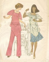 Vtg 70S Misses Tiered Pullover Tunic Handkerchief Hem Skirt Pant Sew Pattern S14 - £7.89 GBP