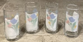 Corelle Friendship 6&quot; Glass Tumblers Tulip Flowers ~ 14 Oz ~ Set of 4 - $15.45