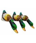 Balinese Wood Handicraft Bright Waterfront Drinking Ducks Shelf Sitter F... - $39.37 CAD