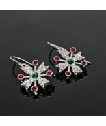 Swarovski Swan White Green Red Crystal Snowflake Dangle Earrings Silver ... - £23.66 GBP