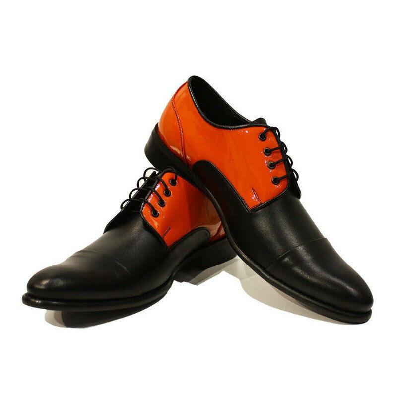 Two Tone Orange Black Derby Rounded Toe Leather Lace up Spectator Shoes US 7-16