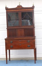 Mahogany Tambour desk with bookcase / display cabinet - $1,975.05