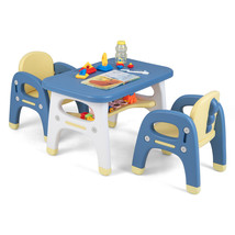 Kids Table and 2 Chairs Set Activity Art Desk w/ Storage Shelf &amp; Buildin... - £133.67 GBP