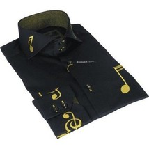 Mens AXXESS Musician Singer Dress Shirt Turkey Musical Notes 322-13 Black Gold image 7