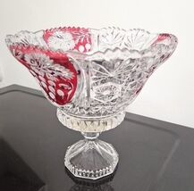 Ruby Red Flash Clear Footed Compote / Bowl 8" Tall And 8" Wide - $15.83