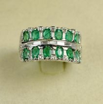 Fabulous 3.20Ct Oval Cut Emerald &amp; Diamond Vintage Band Ring 14k White Gold Over - £80.27 GBP