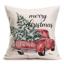 Farmhouse Christmas Decorative Pillow Cover 20X20 Inch Standard Size Red Snow Tr - £17.51 GBP
