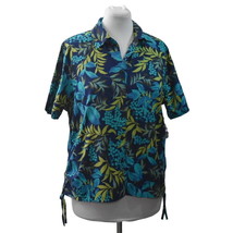 Pappagallo Petite Shirt Blouse Womens XL Tropical Print Ruching Drawstrings - £31.49 GBP